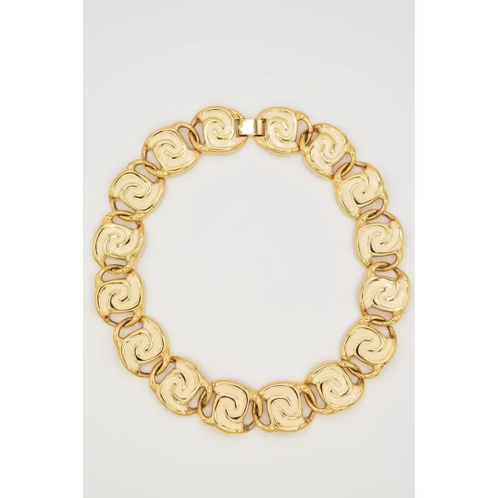 Vintage Cream Enamel Swirl Statement Necklace Collar Gold Chunky Heavy 80s BinY
